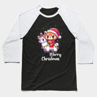 Cute Kawaii Red Panda Merry Christmas Llamas With Red Panda Baseball T-Shirt